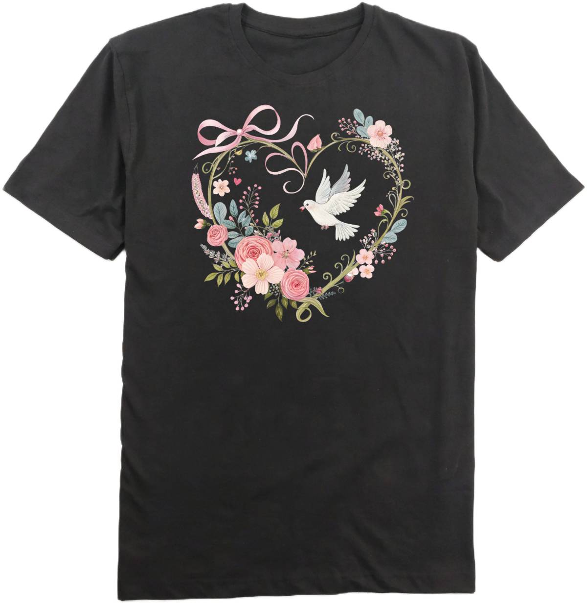 Romantic T Shirt With Heart and Bird