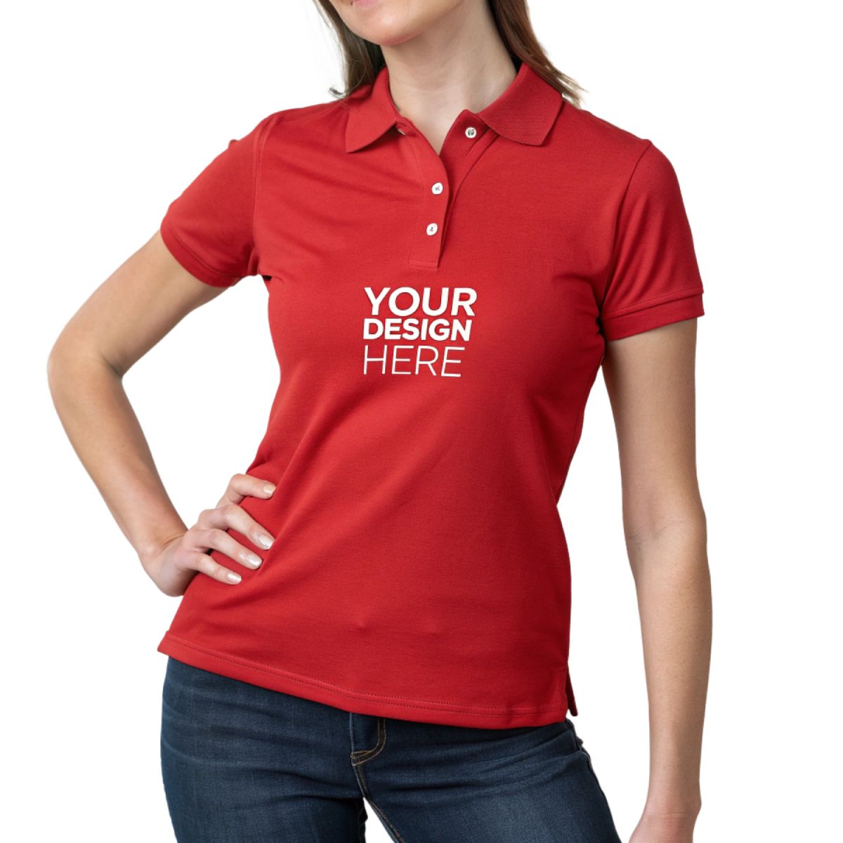 Women Red Custom Polo T-Shirt